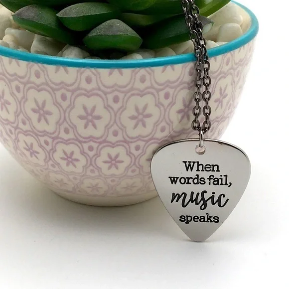 Stainless Steel Guitar Pick Charm Necklace 18" - Picture 2 of 5